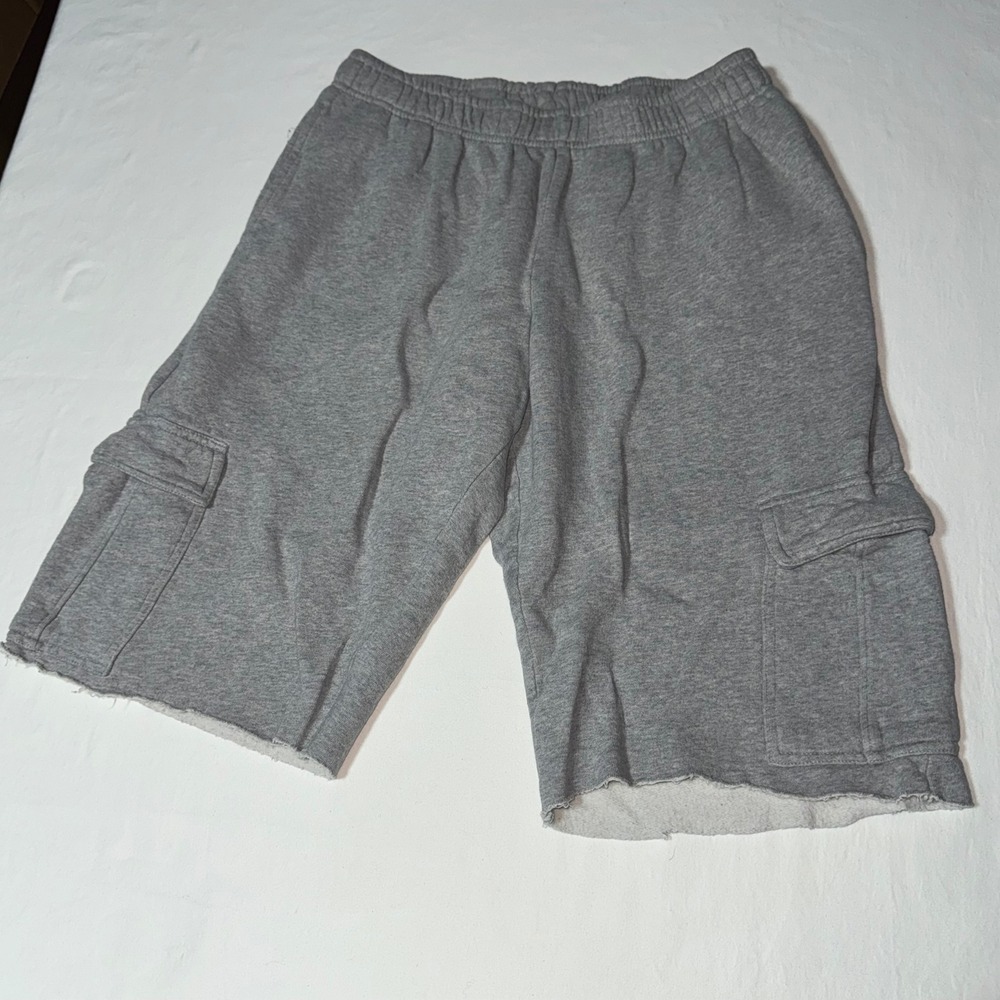 Mnml Cargo Sweat Shorts Men's Large‎ Light Gray Raw Hem Fleece Lined Pockets Gym